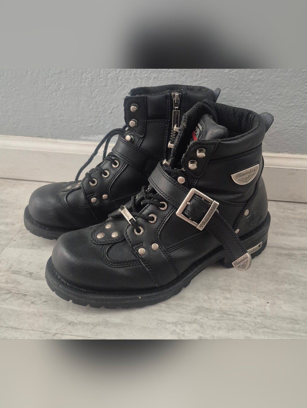 Milwaukee MB433 Freedom Flex Men's 10D Black Leather Harness Motorcycle Boots...